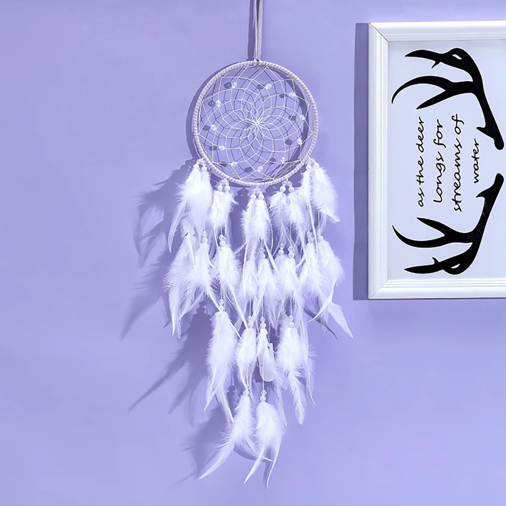 Łapacz snów drzewo życia z piórami indianie styl kryształowy kamień dom wiszący Ornament do sypialni akademik Handmade prezent 60cm