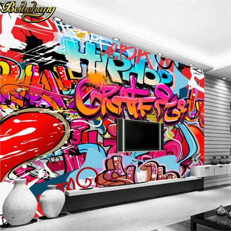 beibehang custom Street graffiti trend brick wall paper 3D broken wallpaper bar ktv di bar background letter mural wall papers