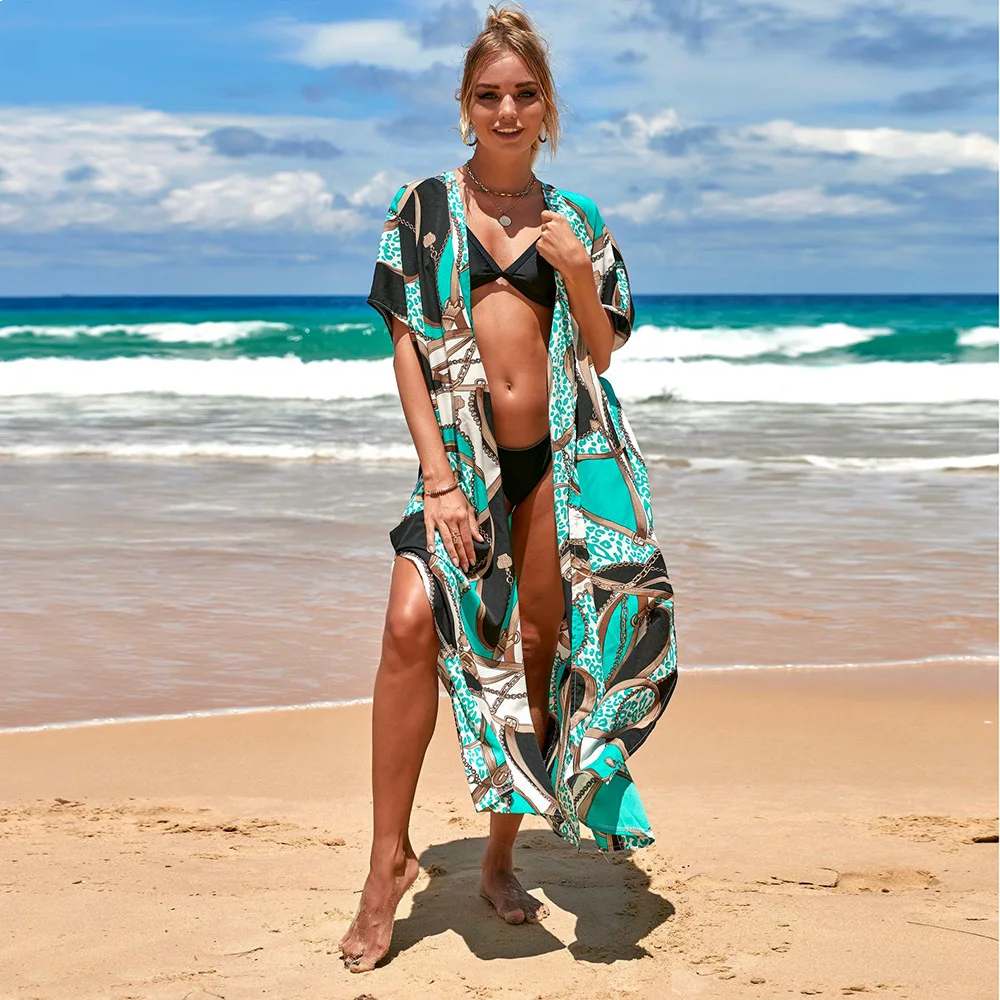 2023พิมพ์ Sarong Beach ปกคลุม Saida De Praia Beachwear Bath Outlet บิกินี่ Pareo ผู้หญิงชุดว่ายน้ำ Kimono Cardigan