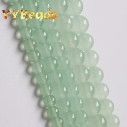 AAA+ Natural Light Green Chalcedony Jades Beads 4 6 8 10 12 14mm Spacer Beads For Jewelry Making Charms Accessories 15