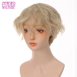 WTB Synthetic Short Curly Men's Wig Black Blonde Daily Use Wigs for Boy Halloween Cosplay Fake Wig Heat Resistant Fiber