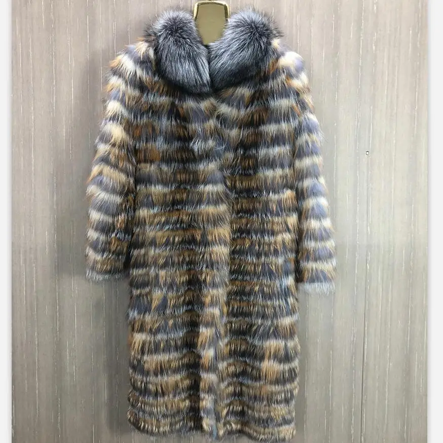 Long Real Fox Fur Coat, Natural Silver Fox Fur, Red Fox Fur, Ladies Jacket, Light and Warm,  High Quality, Fashion, 90cm