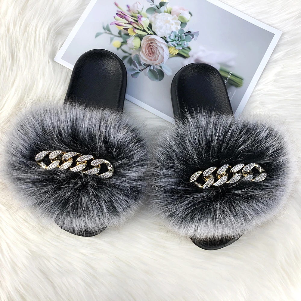 Flat Slippers Summer Luxury Fur Fluffy Slippers For Women Indoor Slides Women 2021 Ladies Beach Flip Flops Sandal New Arrival