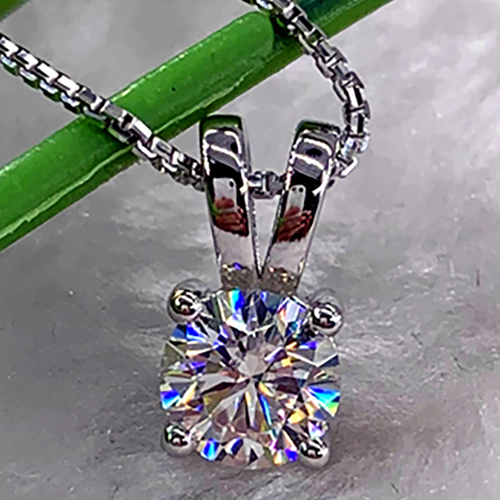 

Custom Solid 14K White Gold Women Pendants Necklaces Moissanite Diamond 0.5 1 2 3 4 5 Carat Round Wedding Anniversary Engagement