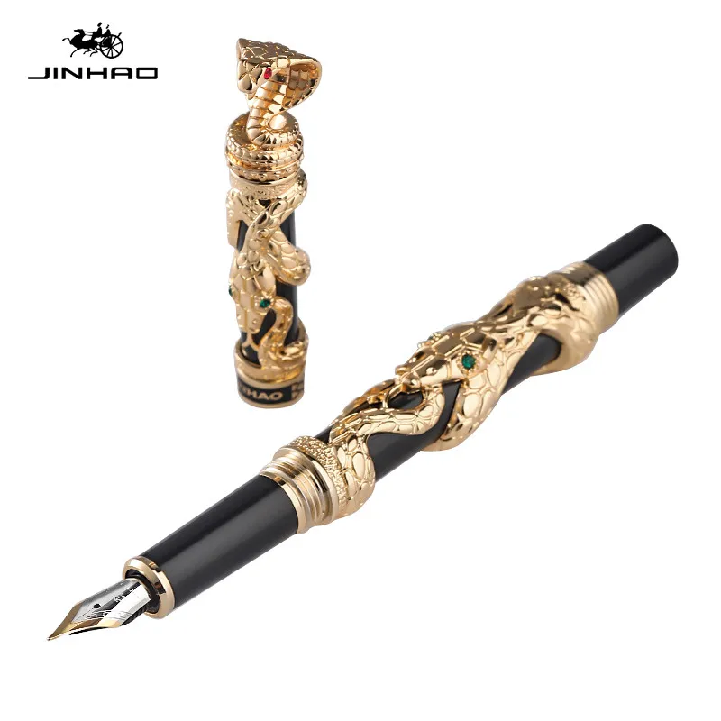 High Quality Jinhao Snake Fountain Pen Luxury Calligraphy Pen Iraurita Cobra 3D Pattern Writing Pens Gift Office Supplies