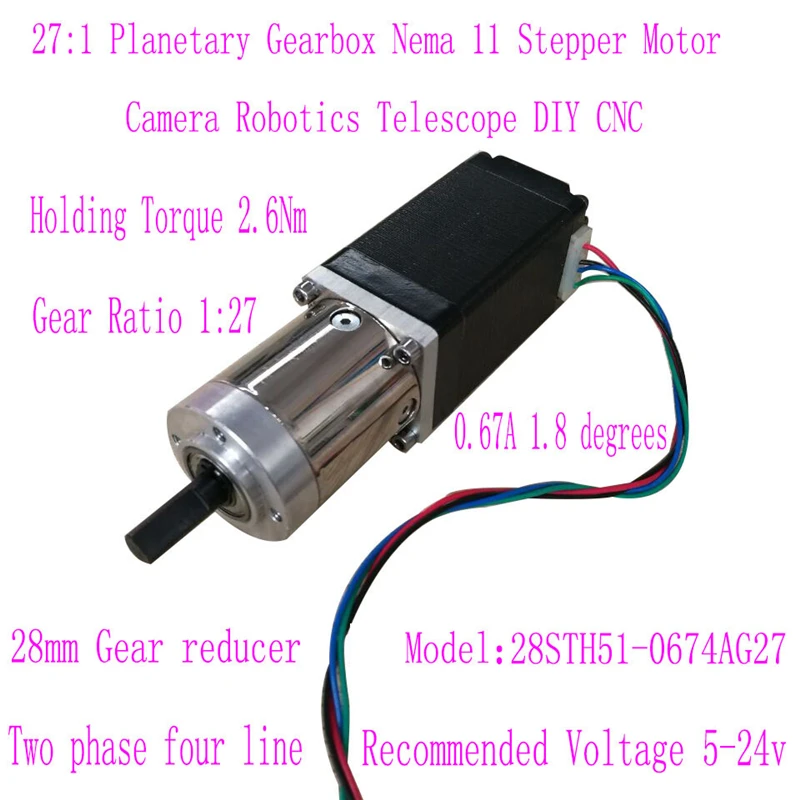 Muslim14 71 28mm * 51mm NEMA11 riduttore epicicloidale motore passo-passo 0.67A riduttore motore passo-passo con rapporto di riduzione 5 14 27