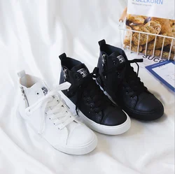 Women Sneakers 2020 New Spring Autumn Leather Men Casual Shoes White Zippers  Fashion Shoes High top Flats  Zapatos de mujer