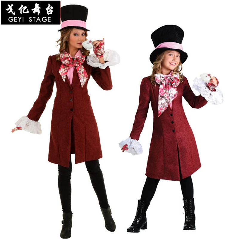 

Halloween Alice in Wonderland Costumes Women Magician Cosplay Girls Princess Quess Magic Cosplay Female Coat High hat