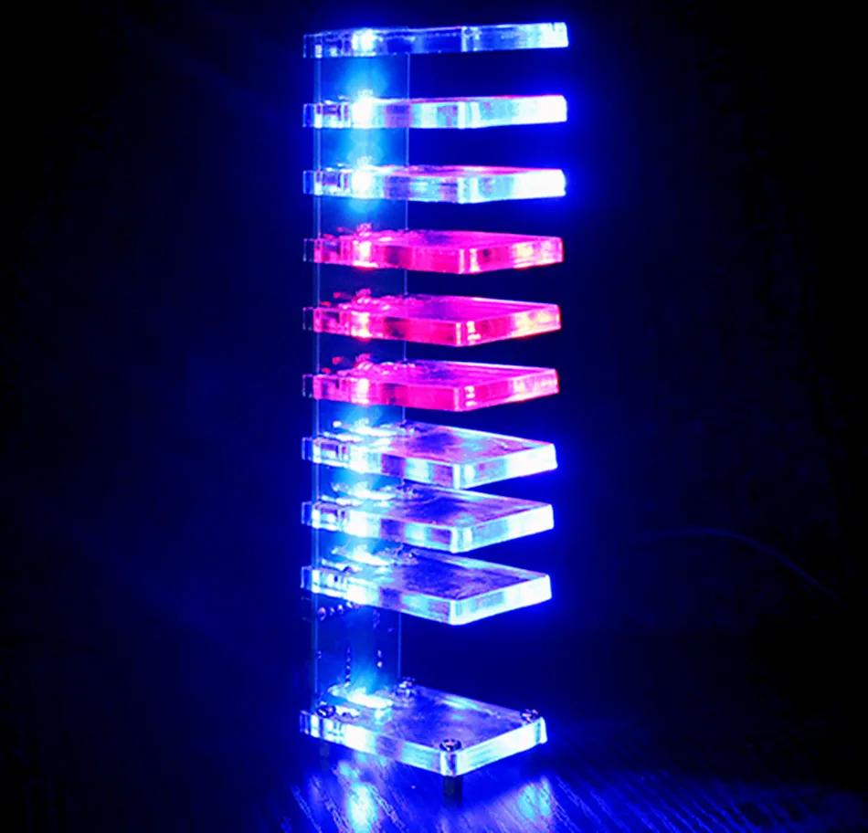การควบคุมเสียงอิเล็กทรอนิกส์คริสตัลคอลัมน์ทำ Cubic LED DIY ผลิตเสียงเพลง Spectrum อะไหล่ชุด