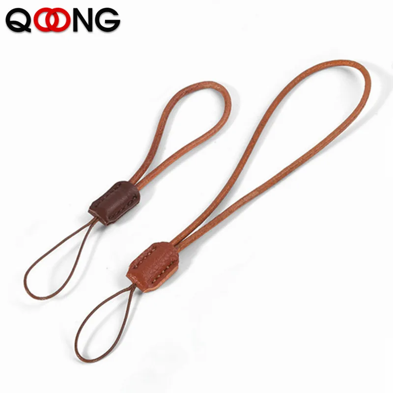 QOONG Genuine Leather Metal Car Keychain Manual Weaving Retro Rope Key Chain Holder Calfskin Rope Phone Lanyard Key Ring M01