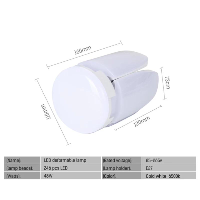 60W Led Deformable Bulb Bright Fan Leaf Bulb E27 AC85-265V Garage Restaurant Ceiling Lighting Foldable Cold White 6500k
