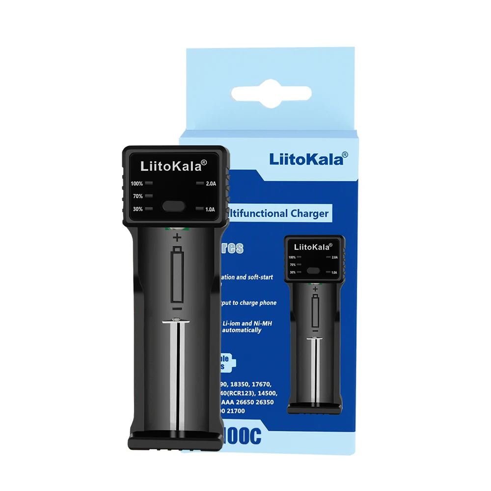 LiitoKala Lii-100C 18650 Battery Charger 2A Smart Charge USB 26650 18350 21700 26500 4.2V Li-ion Rechargeable Battery Charger