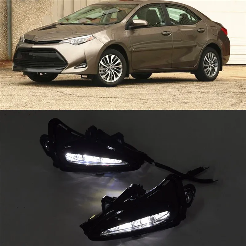 

2PCS Car LED DRL Daytime Running Lights Daylight 12V ABS Fog Lamps Cover For Toyota Corolla US Version 2017