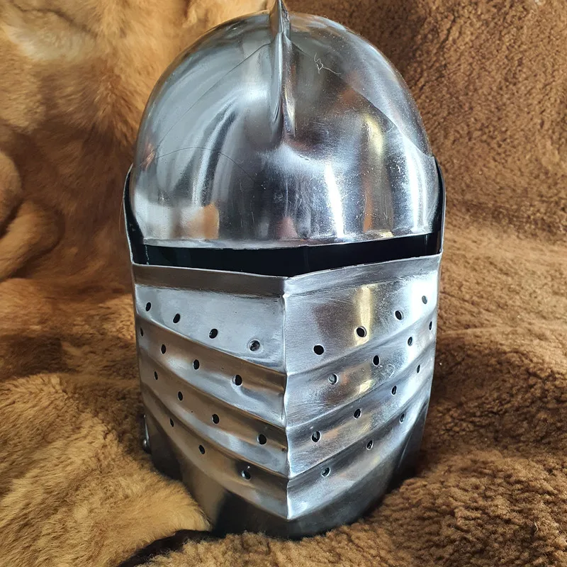 Medieval European Gothic Plate Helmet Salad Bohemian Armor Reenactment Steel Tournament Helmet Bellows Face Visored Sallet Helm