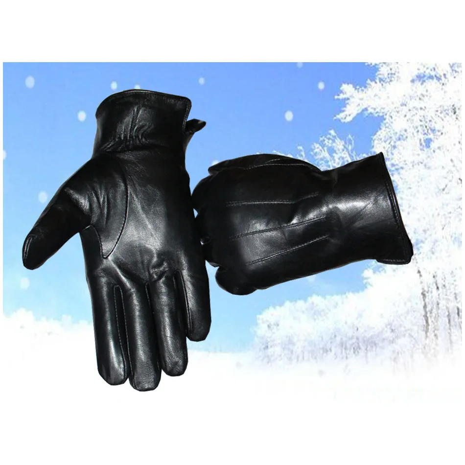 Guantes de cuero de alta calidad para hombres, guantes de piel de oveja de doble capa de lana de oveja, guantes gruesos de piel real, guantes de piel de oveja con pantalla táctil para el conductor, moda nueva 2024