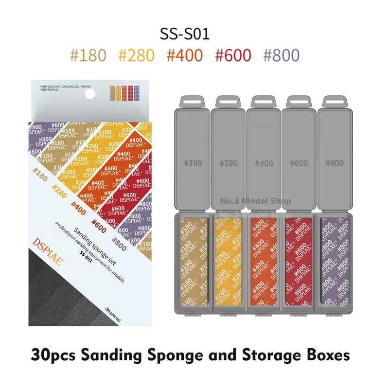 DSPIAE Sanding Sponge Set Containing Storage Boxes Professional Polishing Equipment For Modeler