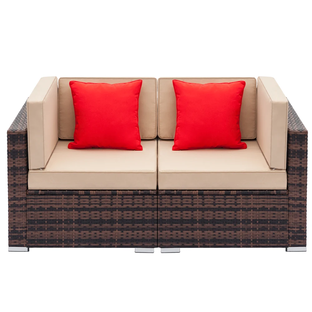 Patio Furniture  Set Fully Equipped Weaving Rattan Sofa Set with 2pcs Corner Sofas Brown Gradient