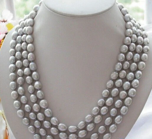 

HOT## Wholesale Long 100" 12mm gray rice freshwater pearl necklace