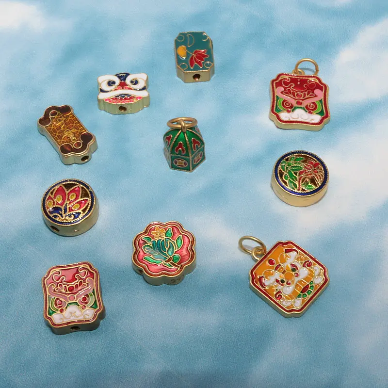 10PCS Original Design Charms Enamel Porcelain Colorful Craft Ruyi Lock Pendant Chinese Retro Style Unique Men And Women Jewelry