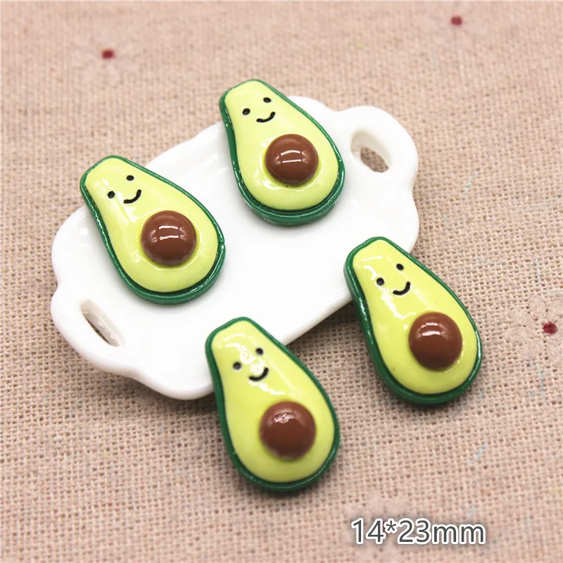 20pcs 14*23mm Cute Resin Cartoon Fruit Smile Face Avocado Flatback Cabochon Food Art DIY Hair Clip Decoration