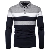 Polos a rayas de manga larga para hombre, moda informal, Color contrastante, informal, de negocios, con cuello vuelto, camisetas para hombre