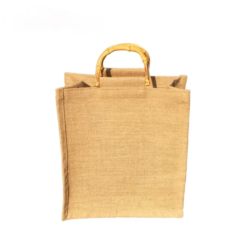 Gift Bag Natural Jute Shopping Tote Bag Semi-circular Bamboo Handle Shopping Bag Fashion Undecorated Green Shopping Bag