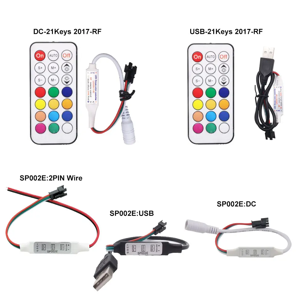 RF 14/17/21 Keys USB/DC MINI 3 Keys  LED Pixel Strip Light Controller for WS2811 WS2812B  1903 with Remote Control DC5-24V