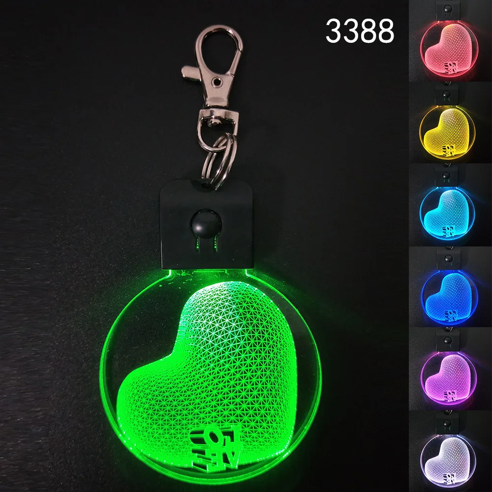 Porte-clés acrylique lumineux LED personnalisé créatif, changement de couleur coloré