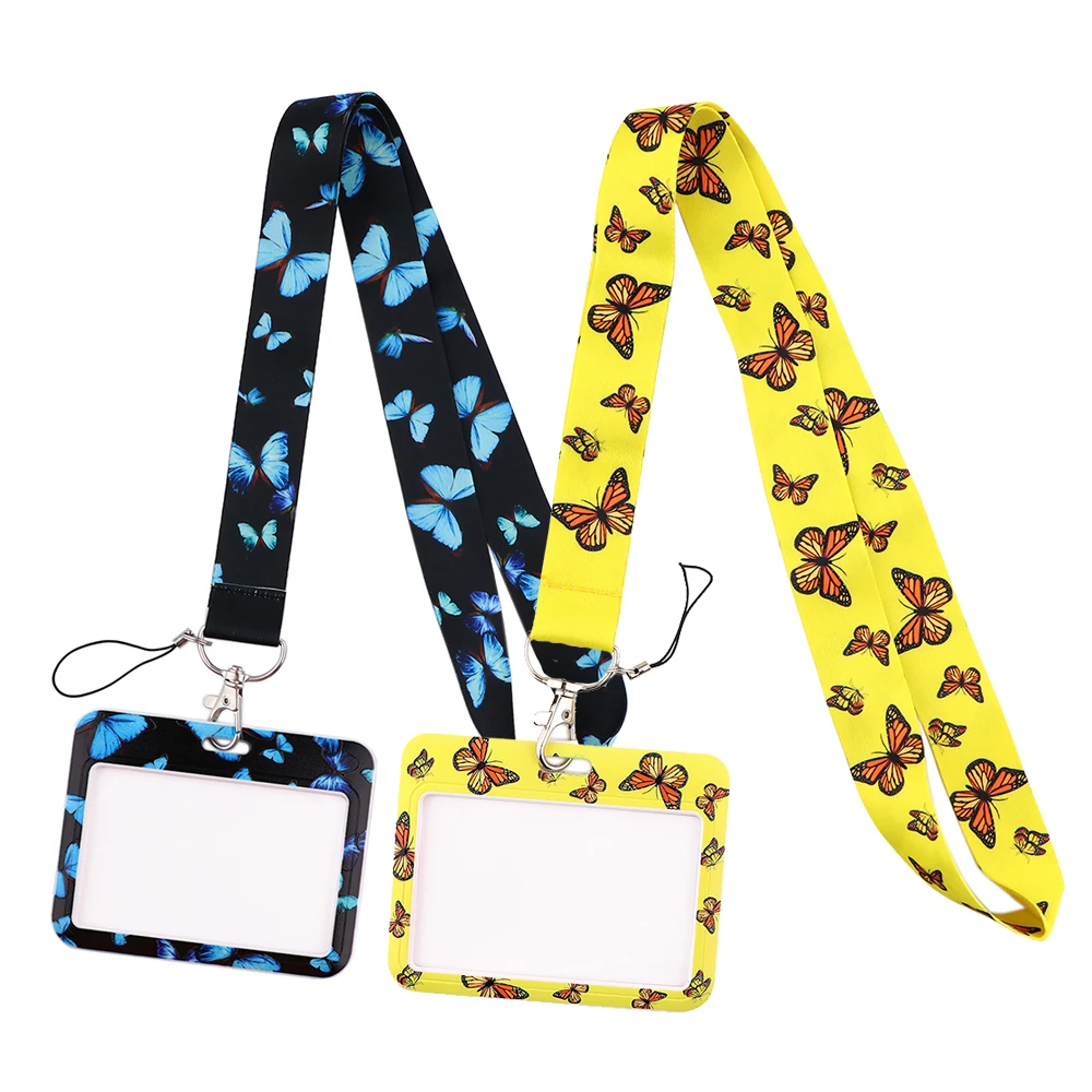 YL103 Butterfly Lanyards ID Card Badge Holder Keychain Classical Style Ribbon Mobile Phone Hang Rope Lariat Neck Straps Gifts