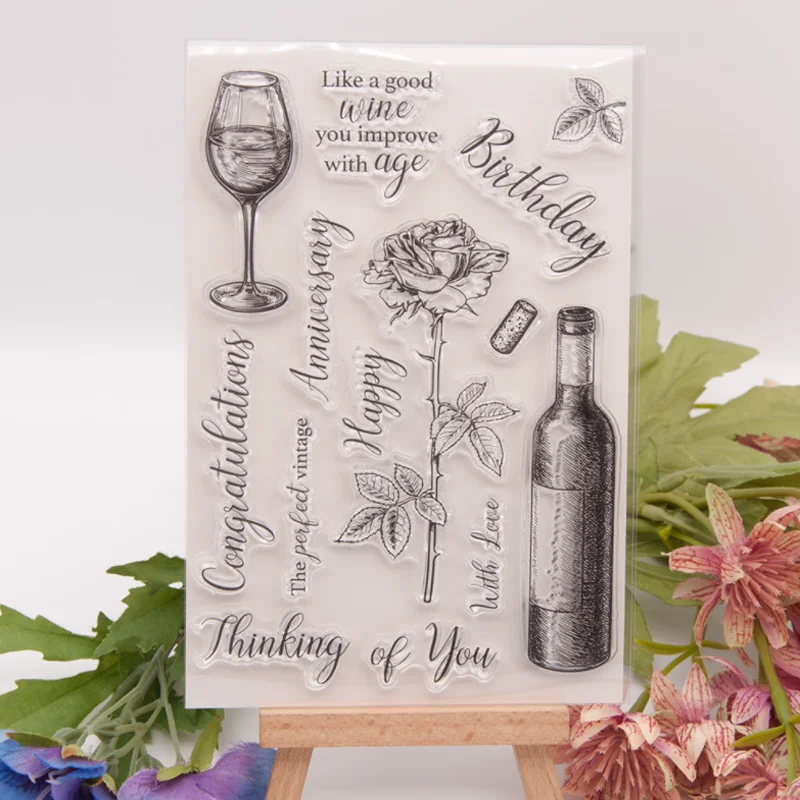 

1pc Rose Wine Transparent Silicone Stamp Cutting DIY Hand Account Scrapbooking Rubber Coloring Embossed Diary Decor Reusable