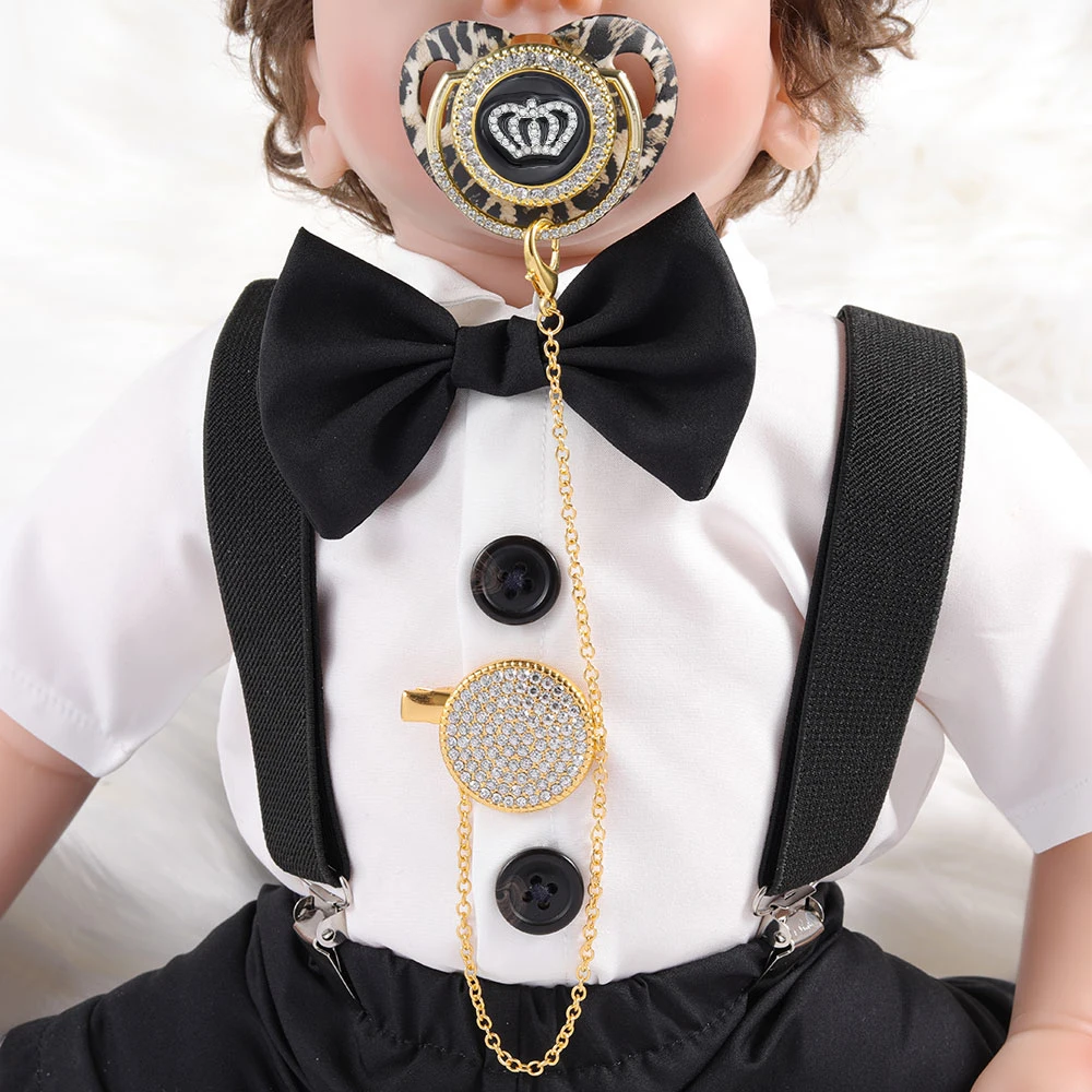 هوة كليب الفضة Corwn مصاصة الخرز شخصية بلينغ مصاصة الرضع الحلمة حامل chupetes دي لوجو #3