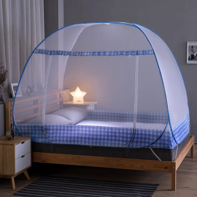 Simple Grid Pattern Mosquito Net Single Bed Mosquito Net 1.2m-1.8m Baby Room Yurt Mosquito Net Foldable Bed Net Tent Single-door