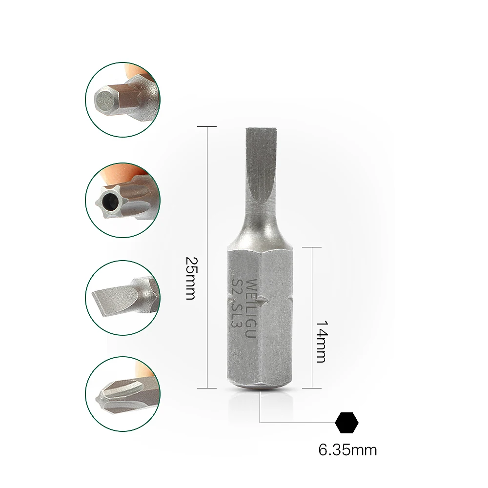 1/4 "6.35mm hex shank phillips/entalhado/hex/torx chave de fenda bit s2 liga aço chave de fenda elétrica bits para ferramentas elétricas