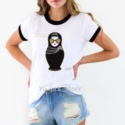 Vintage Tshirt Women'S Clothing Funny Russian Doll T-Shirt Femme Pearl T Shirt Female Harajuku Kawaii Clothes Streetwear