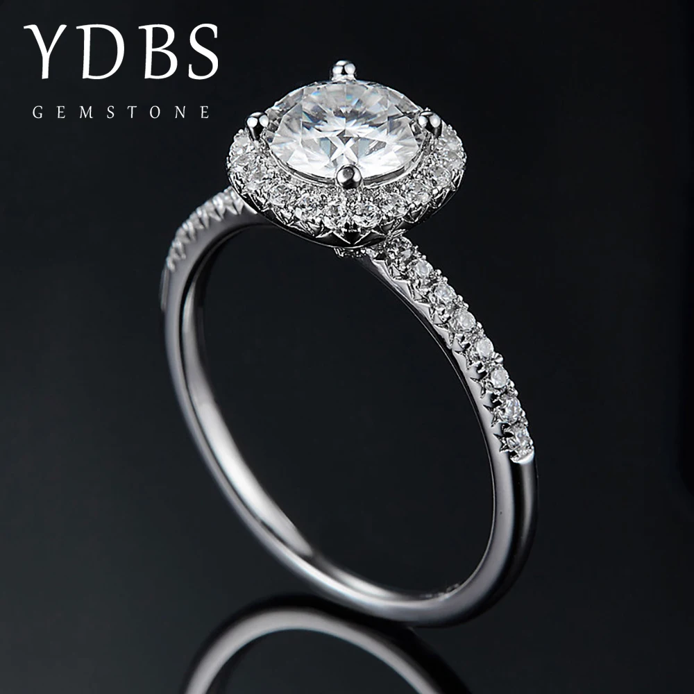 

1.0ctw 6.5mm Round Brilliant Cut Moissanite Engagement Halo Ring Style Solid Real 18K White Gold for Lady DF Color