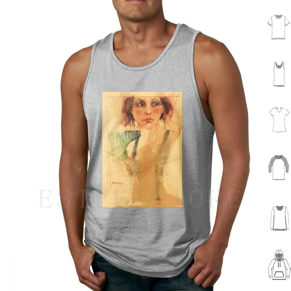 Remastered Tank Tops Vest Cotton Face Watercolour Womens