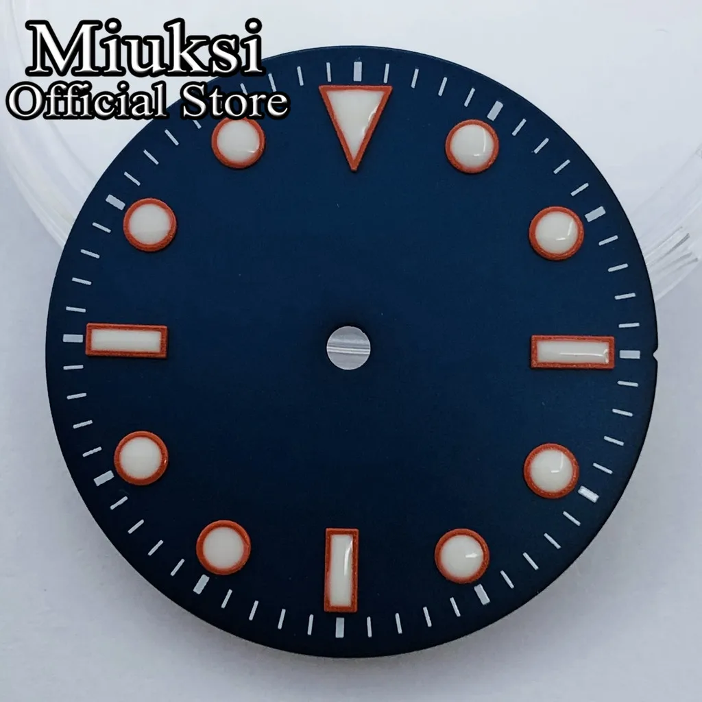 Miuksi 29mm blue watch dial green luminous fit NH35 NH36 movement