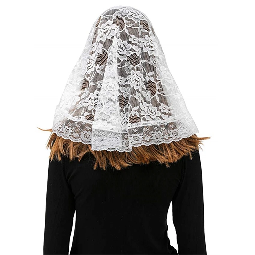 ขนาดเล็ก Soft Lace Mantilla Veil สำหรับโบสถ์คาทอลิกหัวครอบคลุมละติน Mass Vintage แบบดั้งเดิม Kerchief Velos Negra Voile