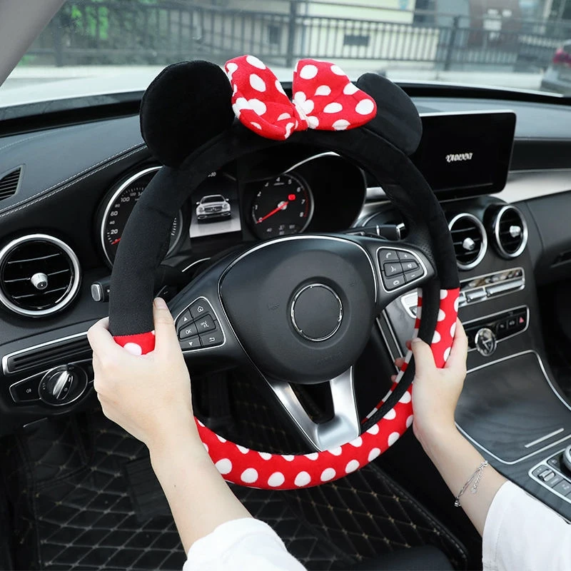 Car Steering Wheel Cover Universal Cartoon Mouse Plush Winter Summer Lovely Bowknot Cute Ears Wholesale Car Interior Accessories