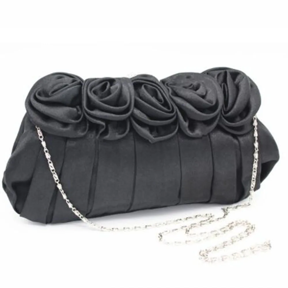 Ladies Evening Dinner Bag Silk Rose Romantic Clutch Bags Banquet Female Floral Handbags Dating Chain Strap Shoulder Bag