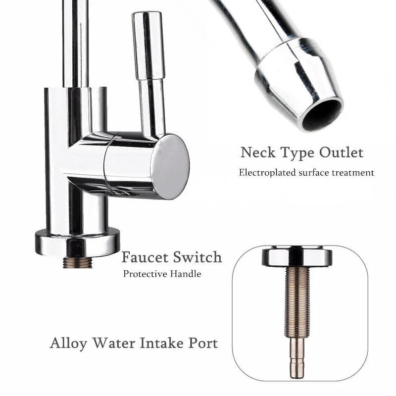 1/4" Kitchen Water Purifier Faucet Reverse Osmosis RO Drinking Water Filter Faucet Part Purifier 360 Degree Rotation Water Tap