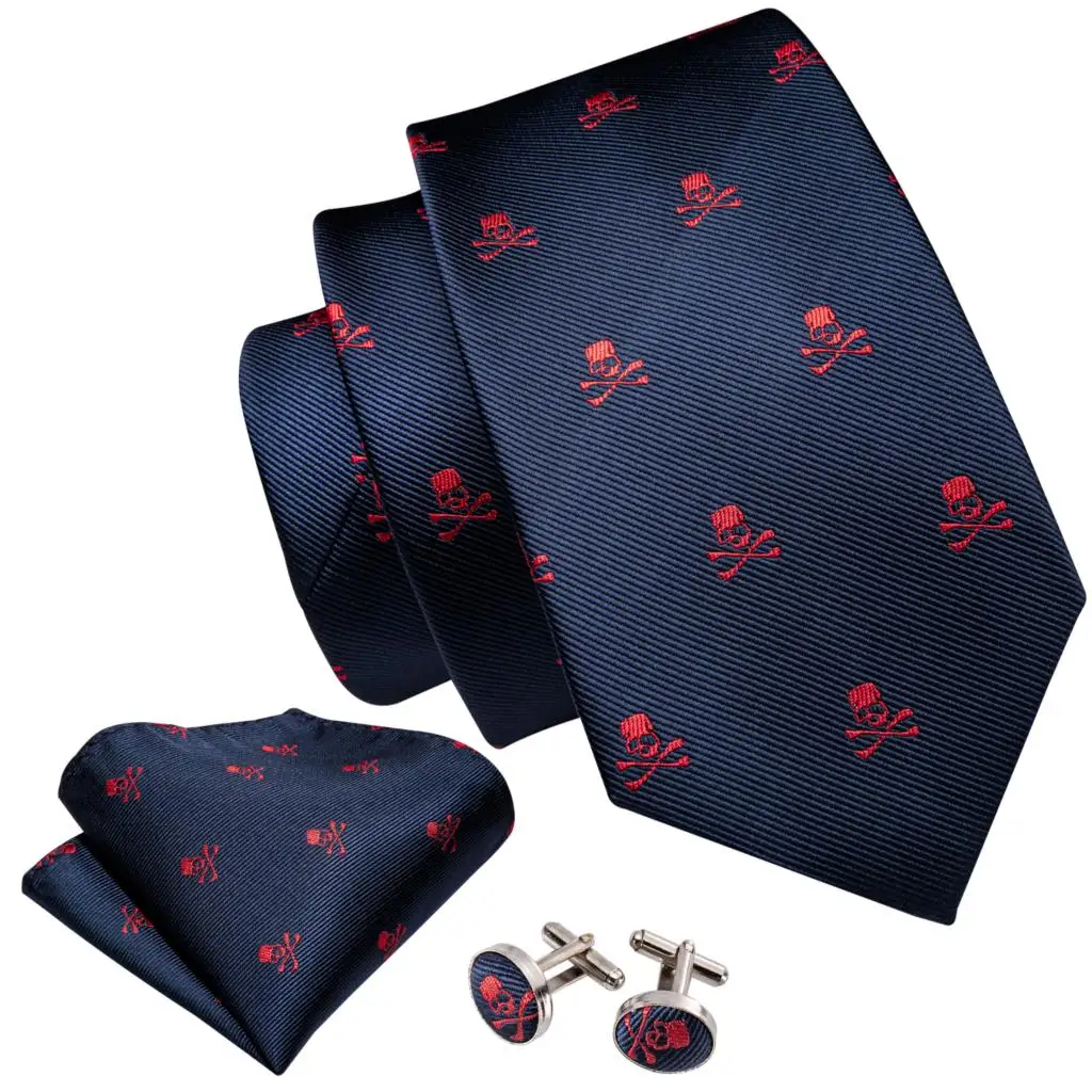 Fashion Designer Red Skull Men Tie Set 8.5cm Silk Handkerchief Ties For Men Gift Wedding Business Barry.Wang Gravata Necktie