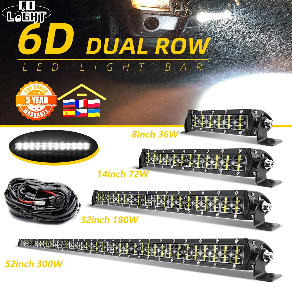 CO LIGHT Dual Row Led Bar Light 8-52inch Spot Flood Combo Beam For Offroad 4WD ATV UAZ 12V 24V Driving Work Light Car Retrofit