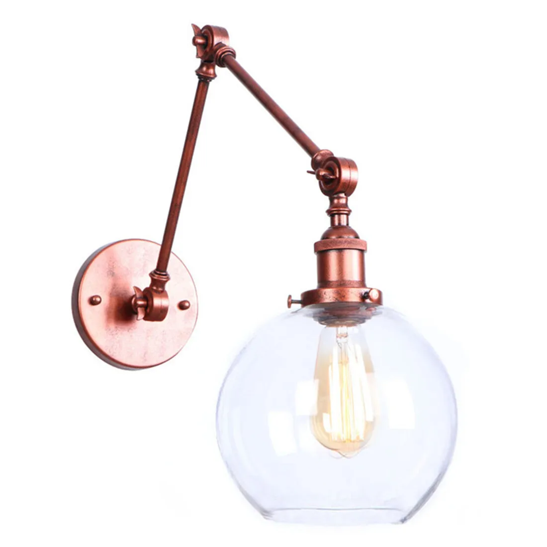 

Art Decor 20+20cm Double Swing Arms Wall Light Sconces Clear Globe Ball Glass Shade Rustic Modern Retro Lamp Espelho De Parede