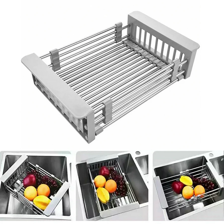 

Stainless Steel Adjustable Dish Drainer Arms Holder Kitchen Sink Organizer Rack