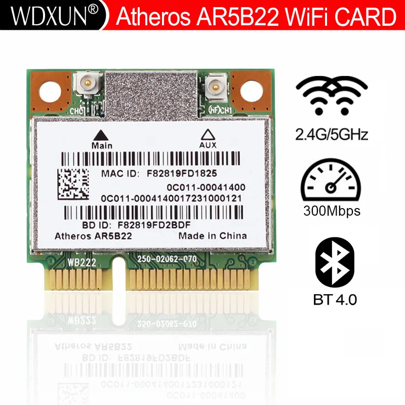 Atheros AR9462 AR5B22 WB222 Half Mini PCIe 802.11 a/b/g/n 300Mbps+Bluetooth4.0 wifi card