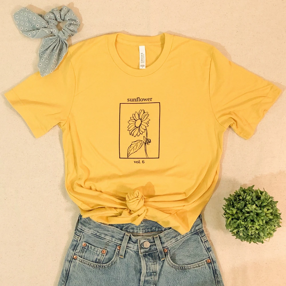 2020 Sunflower Vol 6 Shirt HS Fine Line Inspired Graphic Tee Cute Vintage Flower Shirts Women Tumblr Shirt Casual Tops