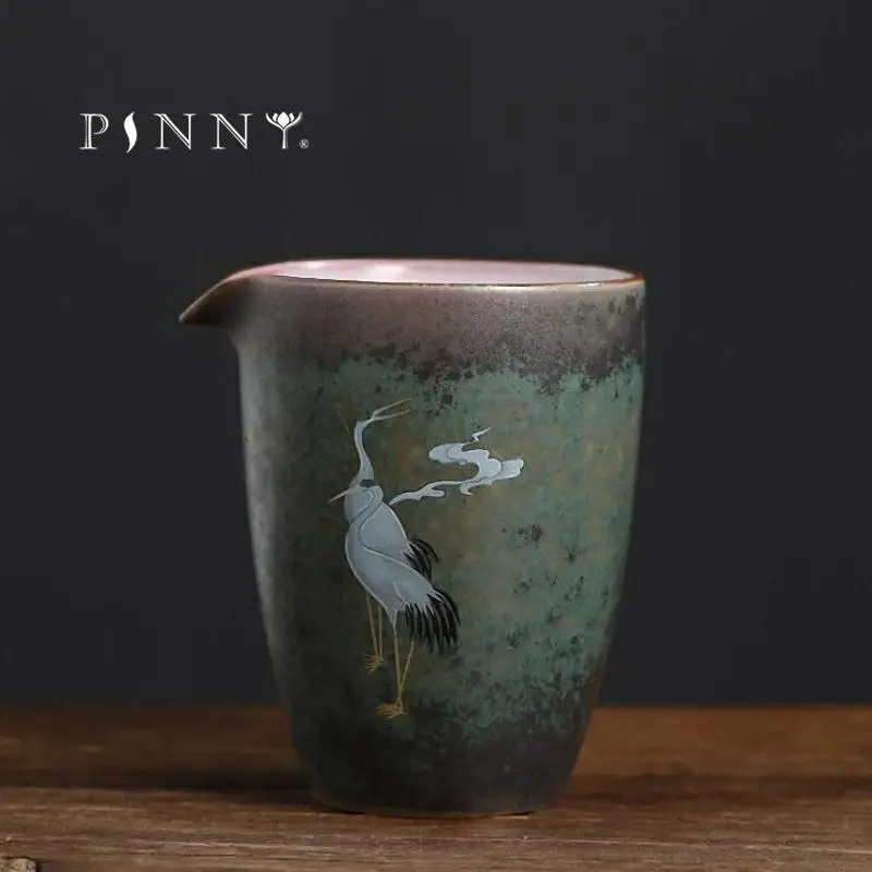 

PINNY 255ML Kiln Changers Crane Ceramic Cha Hai Retro Kung Fu Tea Service Evenly Divide Tea Cups Pigmented Drinkware