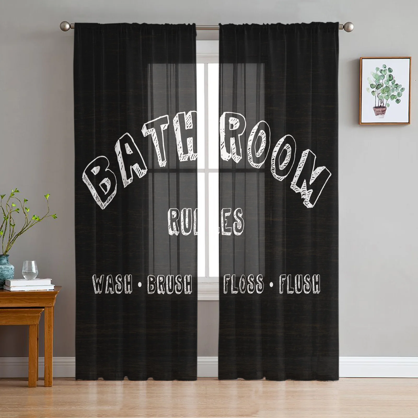 Bathroom Rules Text Window Treatment Tulle Modern Sheer Curtains for Kitchen Living Room the Bedroom Curtains Decoration