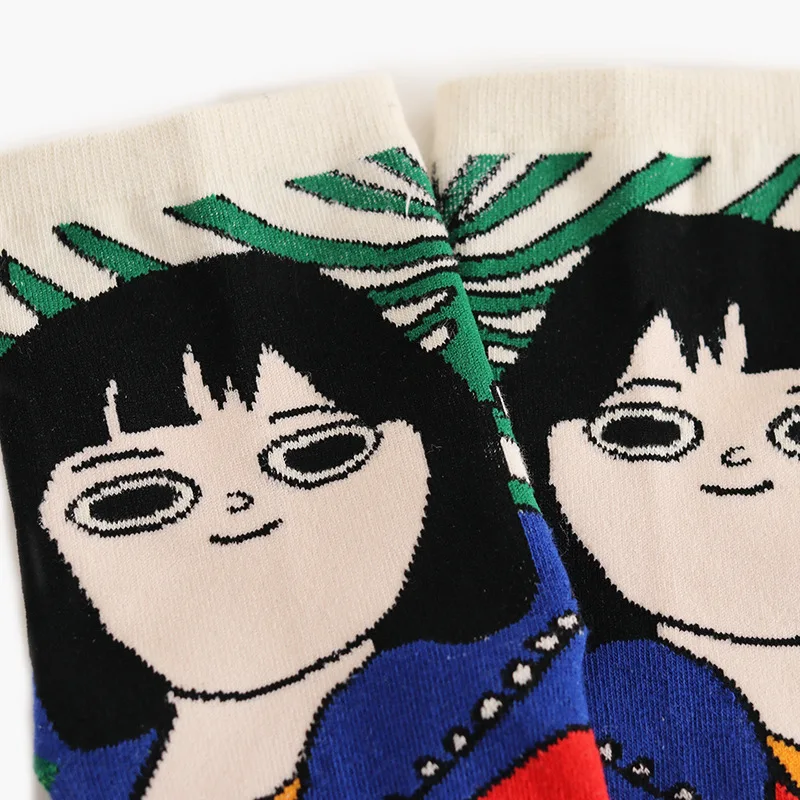 Funny Cartoon Girl Patterned Women Ankle Cotton Socks Women Short Hipster Japanese Casual Creative Cute Socks Art Funny Sox
